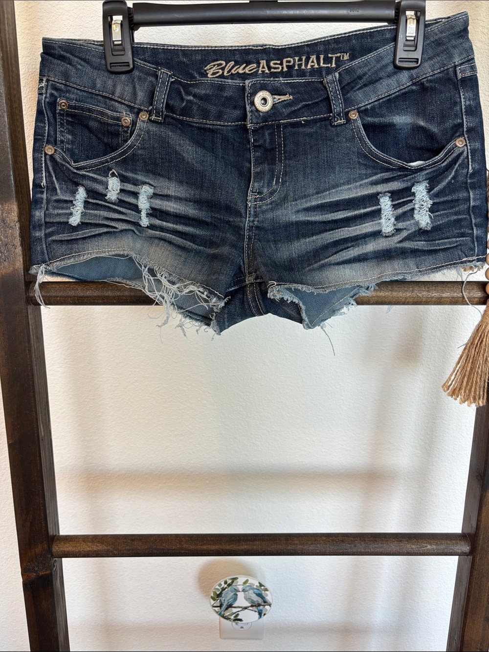 Blue Asphalt Dark Blue Distressed Denim Cutoff Shorts